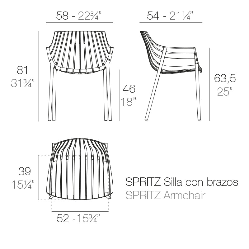Vondom Spritz Armstuhl, 4er Set Maße