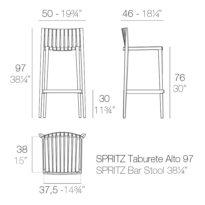 Vondom Spritz Barstuhl, 4er Set Maße