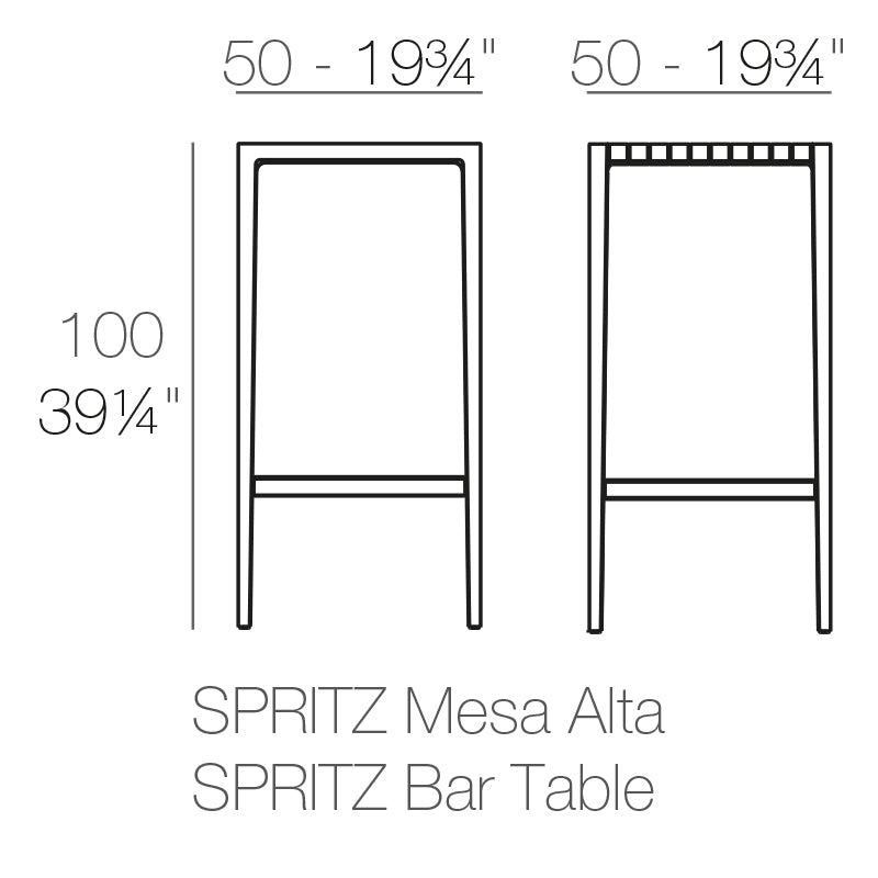 Vondom Spritz Bartisch 50 cm, quadratisch Maße