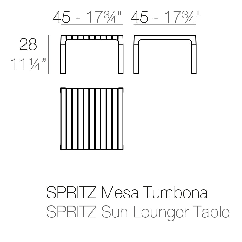 Vondom Spritz Beistelltisch 45 cm, quadratisch, 4er Set Maße