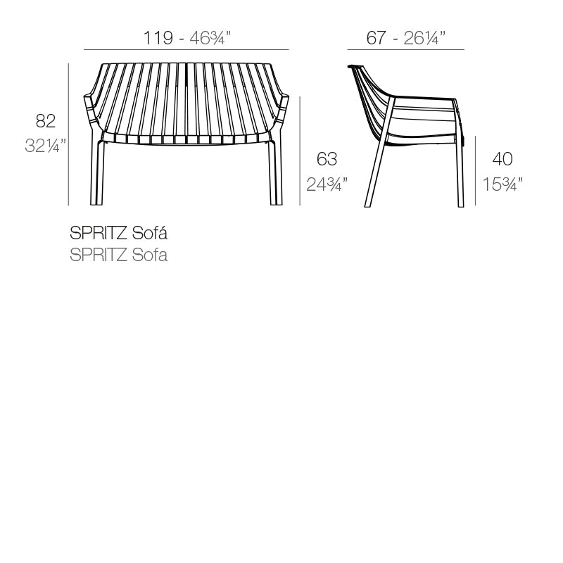 Vondom Spritz Sofa 119 cm, 4er Set Maße