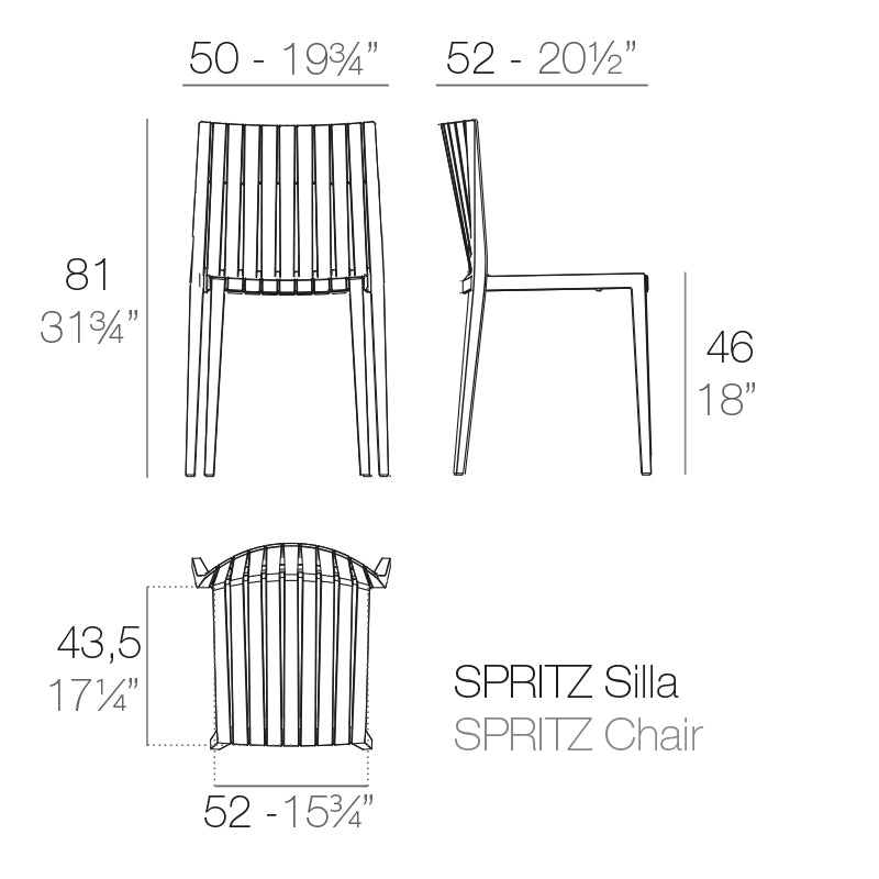 Vondom Spritz Stuhl, 4er Set Maße