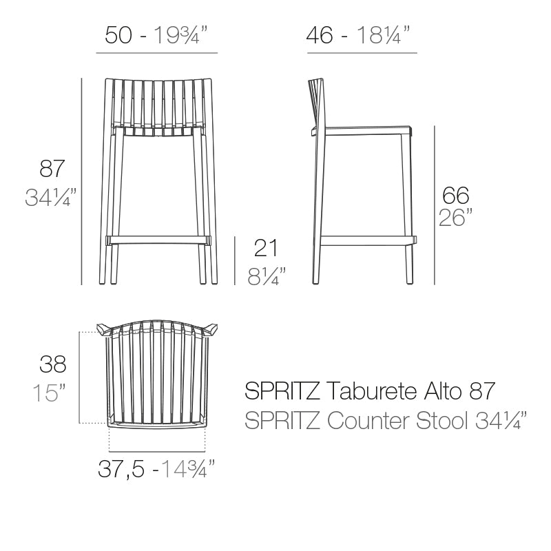 Vondom Spritz Thekenstuhl, 4er Set Maße