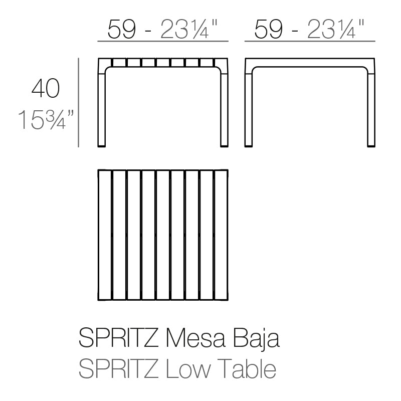 Vondom Spritz Tisch 59 cm, quadratisch, 4er Set Maße