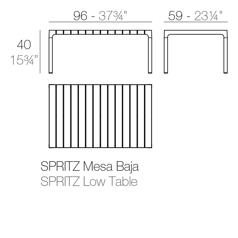Vondom Spritz Tisch 96x59cm, 4er Set Maße
