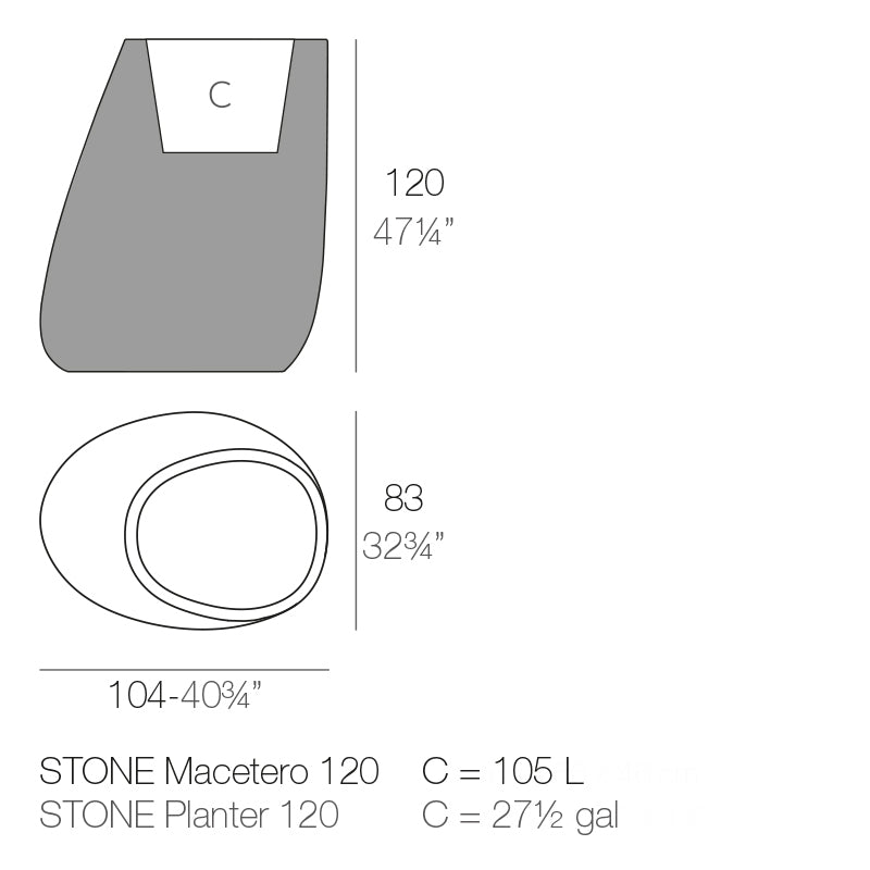 Vondom Stone Pflanzgefäß 105x84x120cm Maße