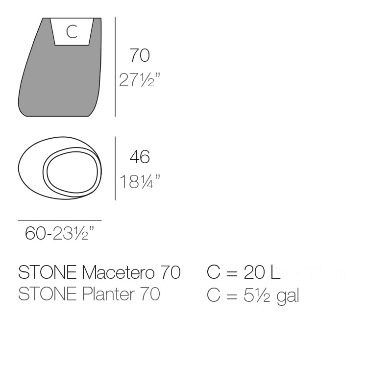 Vondom Stone Pflanzgefäß 60x46x70cm Maße