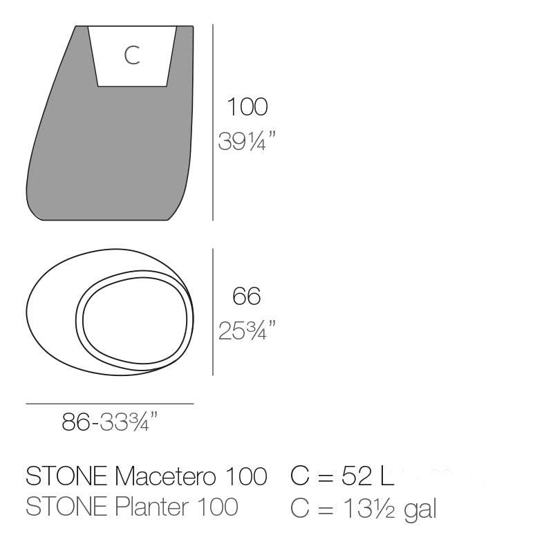 Vondom Stone Pflanzgefäß 86x66x100cm Maße