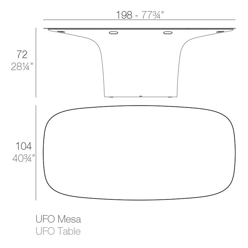 Vondom Ufo Tisch 198 cm, rechteckig Maße