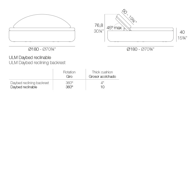 Vondom Ulm Daybed mit verstellbarer Rückenlehne Maße