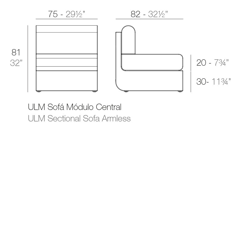 Vondom Ulm modulares Sofa Mittelmodul Maße