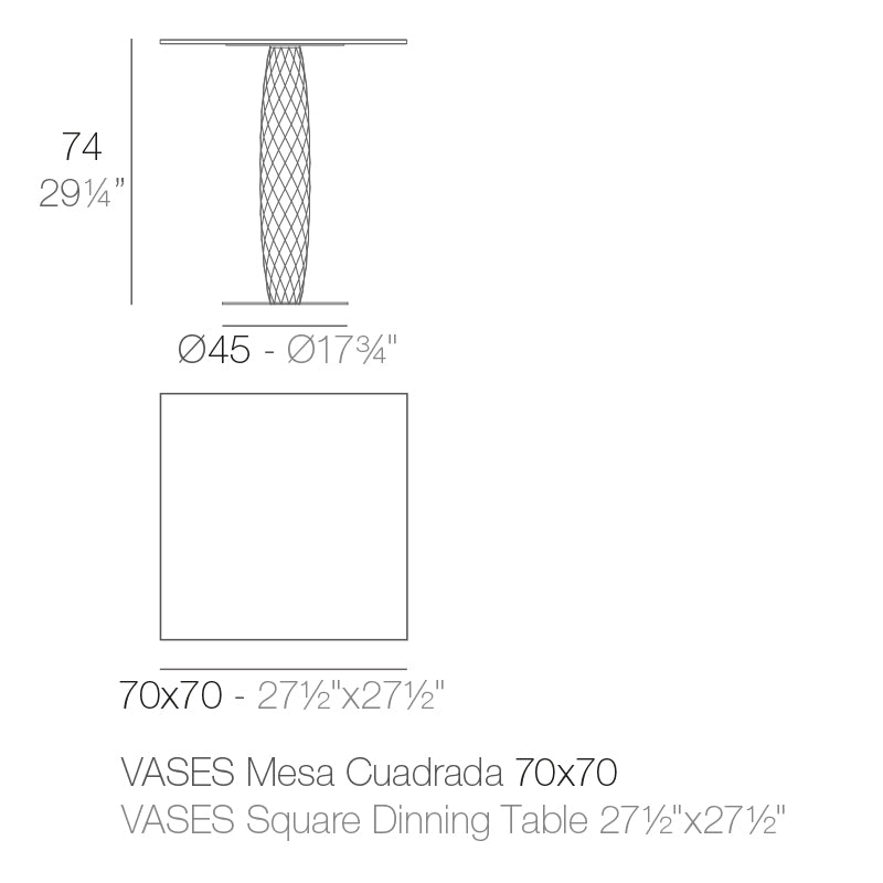 Vondom Vases Bistrotisch 70 cm, quadratisch Maße