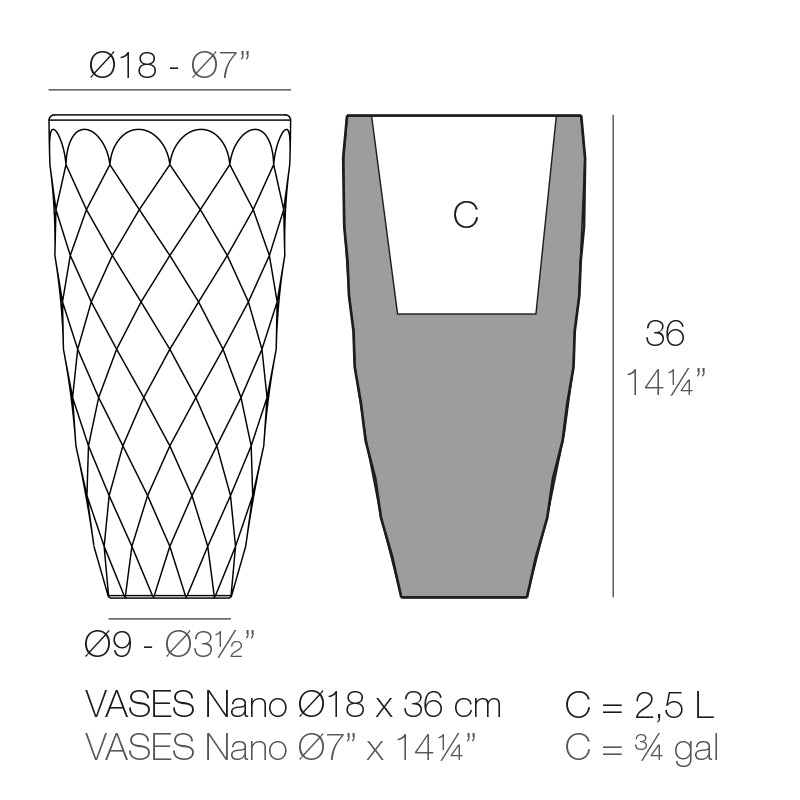 Vondom Vases Nano Pflanzgefäß 18x36cm Maße