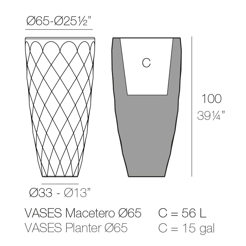 Vondom Vases Pflanzgefäß 65x100cm Maße