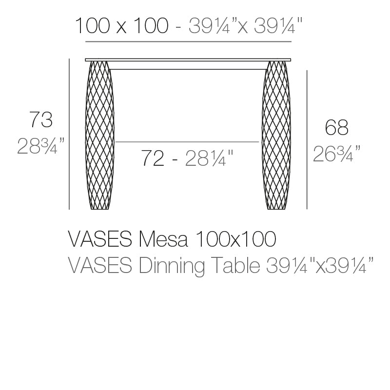 Vondom Vases Tisch 100 cm, quadratisch Maße
