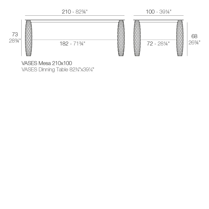 Vondom Vases Tisch 210 cm, rechteckig Maße