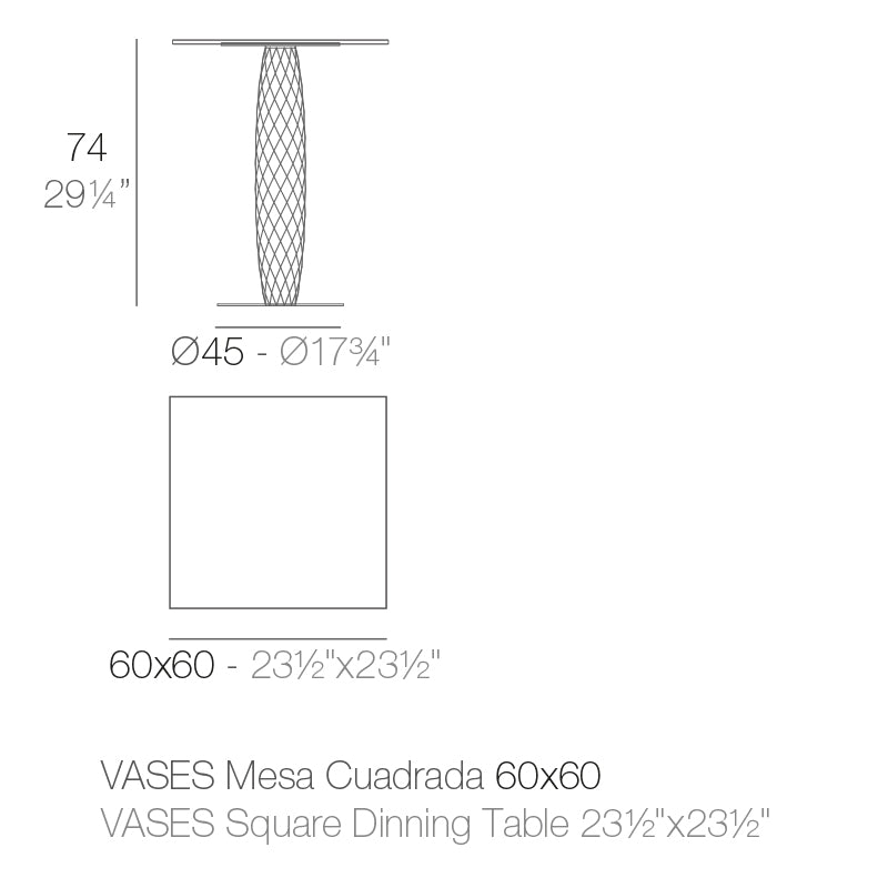 Vondom Vases Tisch 60 cm, quadratisch Maße