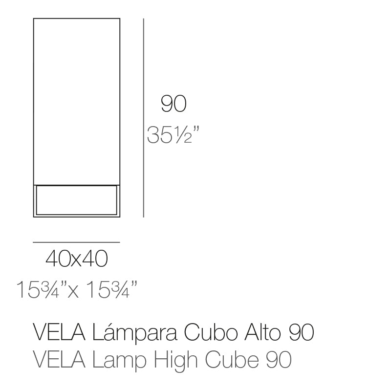 Vondom Vela Cubo Alto Gartenleuchte 90 cm Maße
