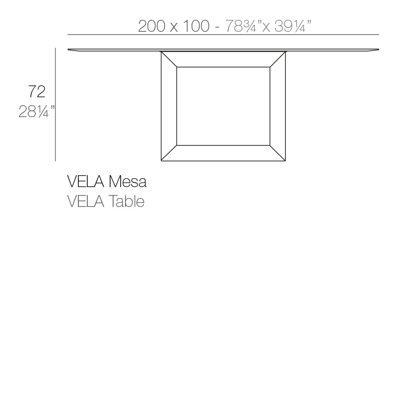 Vondom Vela Esstisch 200 cm, rechteckig Maße