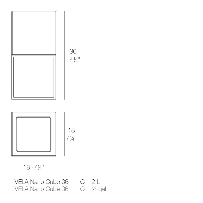 Vondom Vela Nano Pflanzgefäß, 18x36 cm, 4er Set Maße