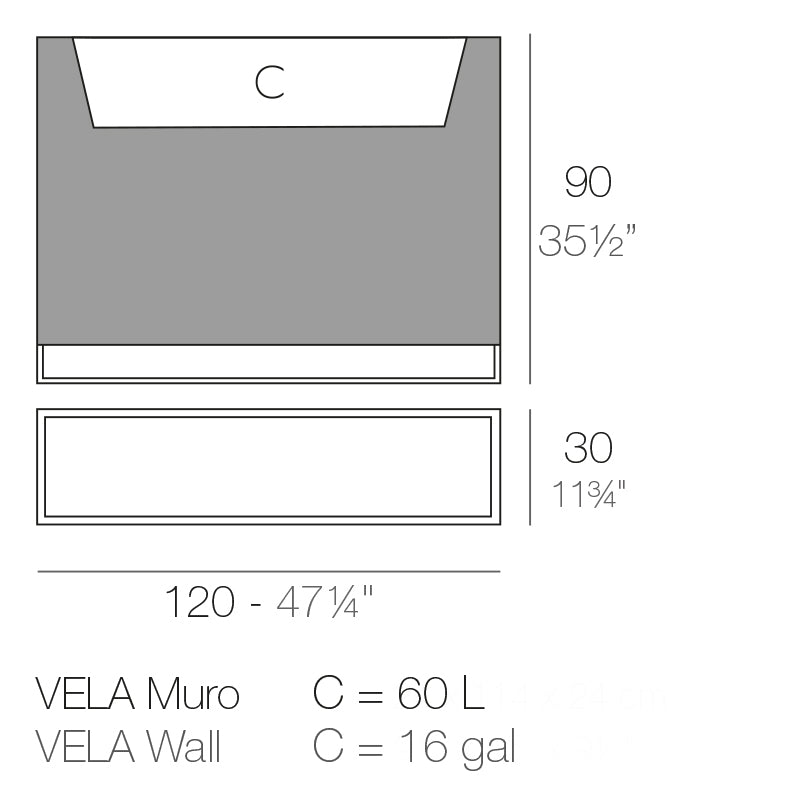 Vondom Vela Pflanzgefäß, 30x120x90 cm Maße