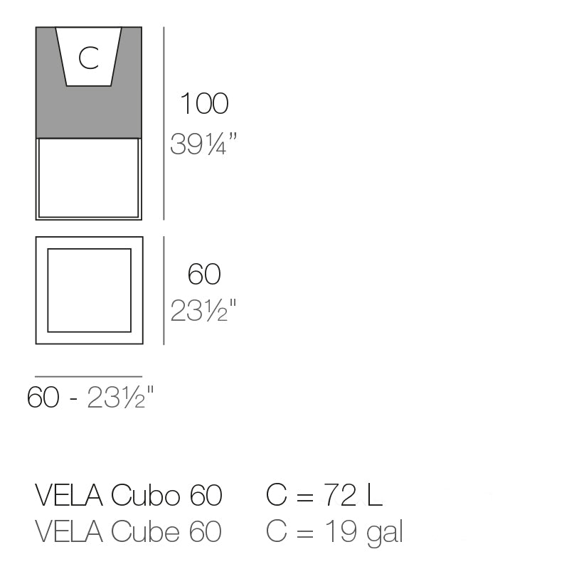 Vondom Vela Cubo Pflanzgefäß 60x60x100 cm Maße
