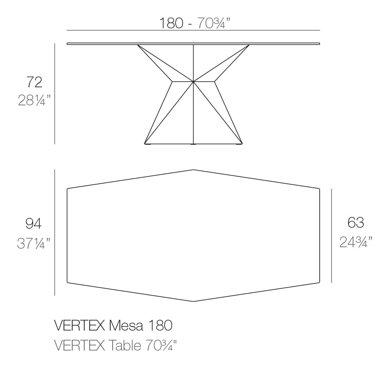 Vondom Vertex Tisch 180 cm, rechteckig Maße