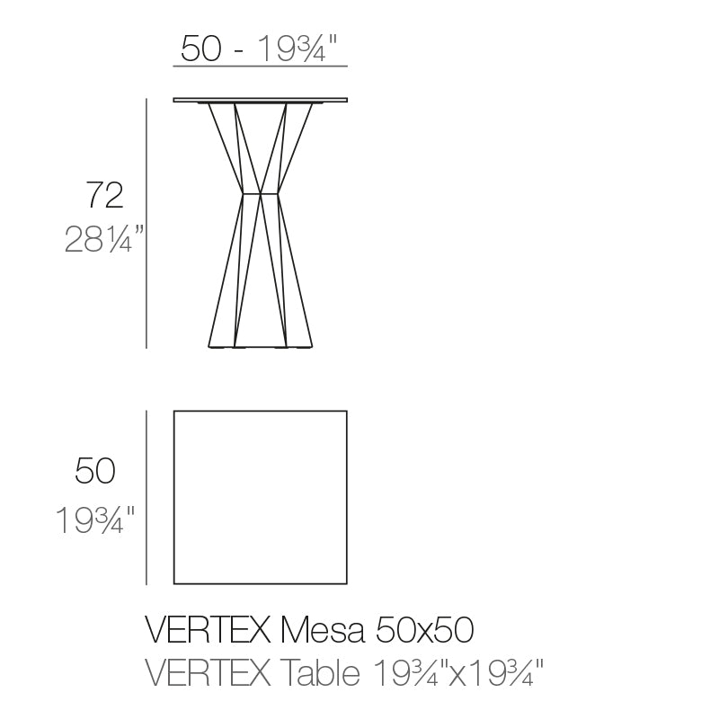 Vondom Vertex Tisch 50 cm, quadratisch Maße