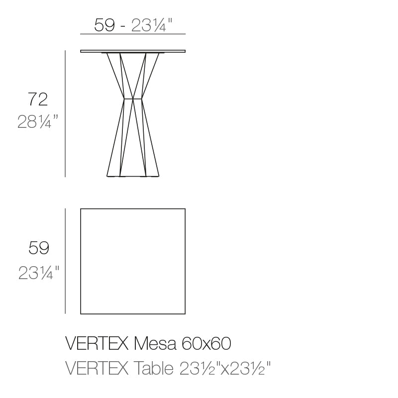 Vondom Vertex Tisch 60 cm, quadratisch Maße