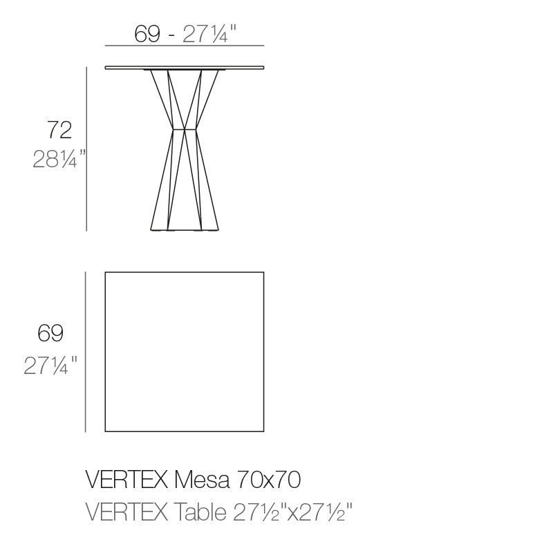 Vondom Vertex Tisch 70 cm, quadratisch Maße