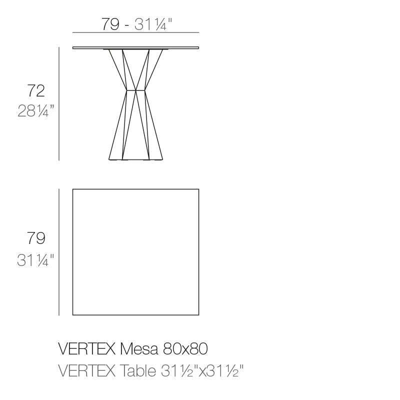 Vondom Vertex Tisch 80 cm, quadratisch Maße