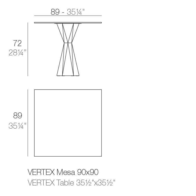 Vondom Vertex Tisch 90 cm, quadratisch Maße