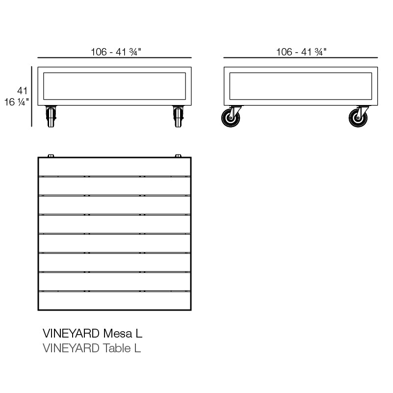 Vondom Vineyard Loungetisch mit Rädern 106 cm, quadratisch Maße