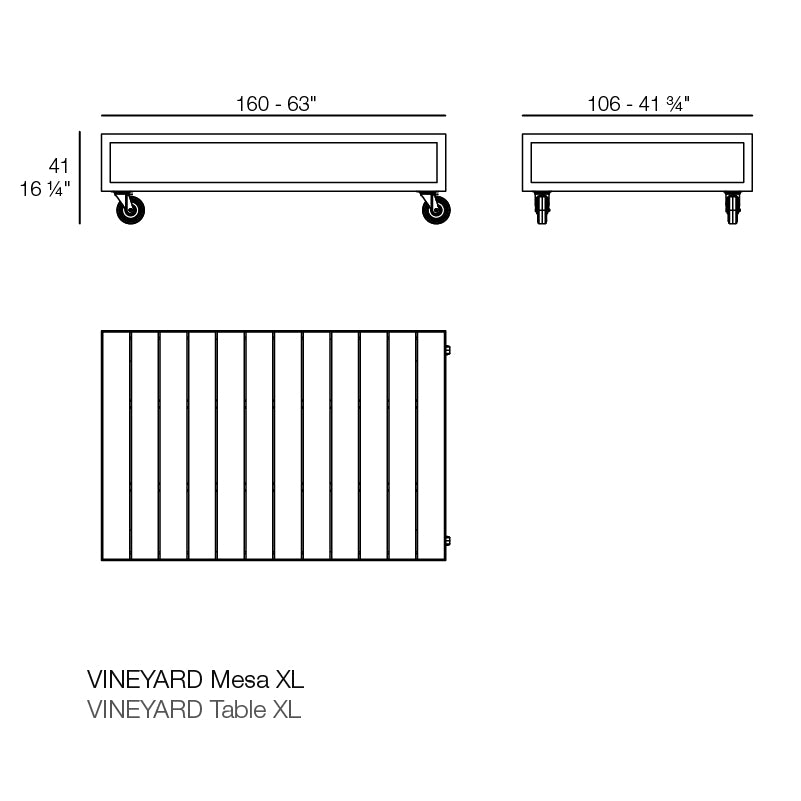 Vondom Vineyard Loungetisch mit Rädern 160 cm, rechteckig Maße