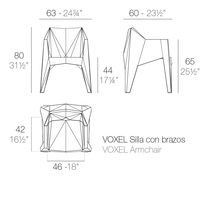 Vondom Voxel Armstuhl, 4er Set Maße