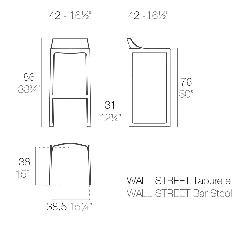 Vondom Wall Street Barhocker, 2er Set Maße