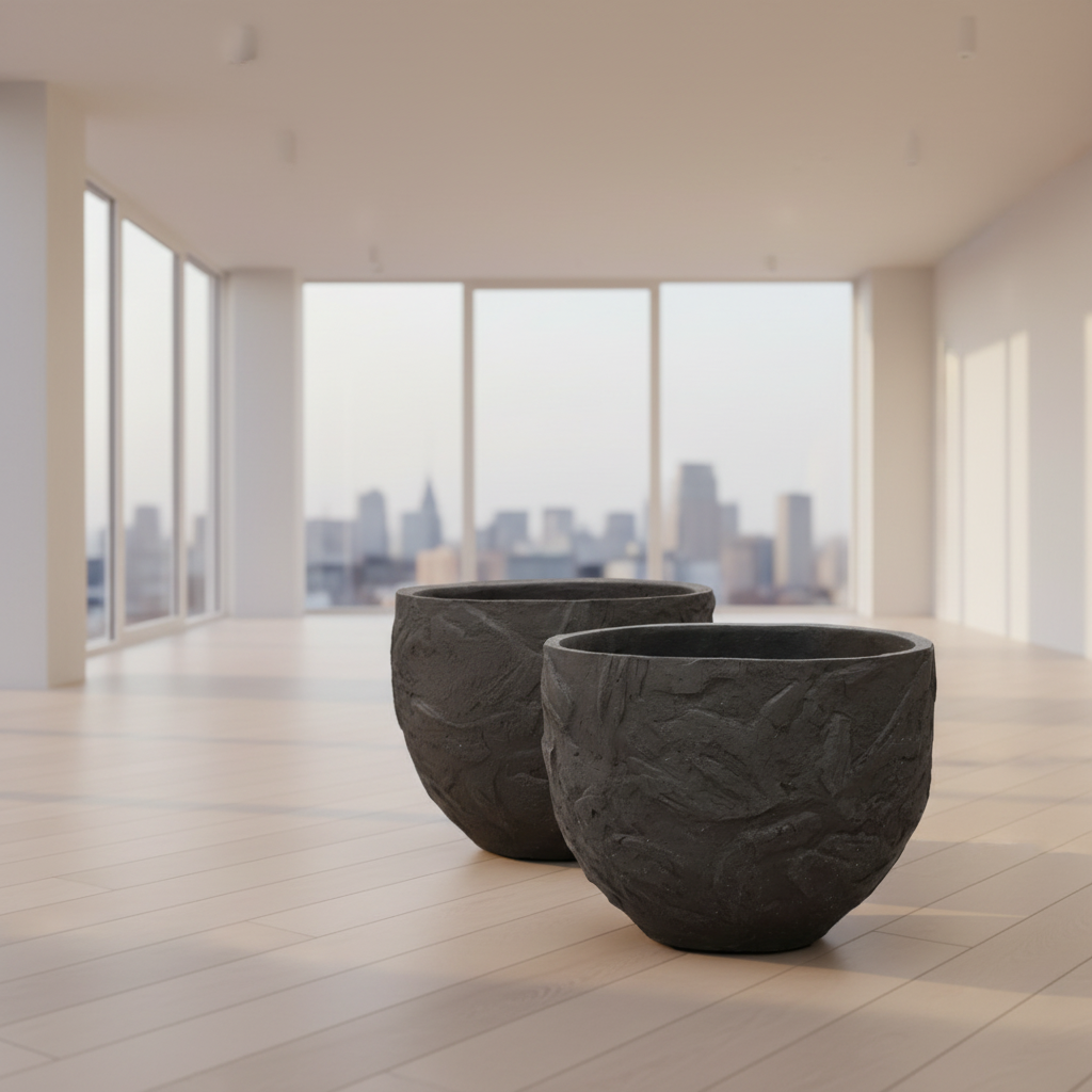 Handgefertigtes UP60 Pflanzgefäß von Atelier Vierkant aus frostfester Terrakotta in Schwarz