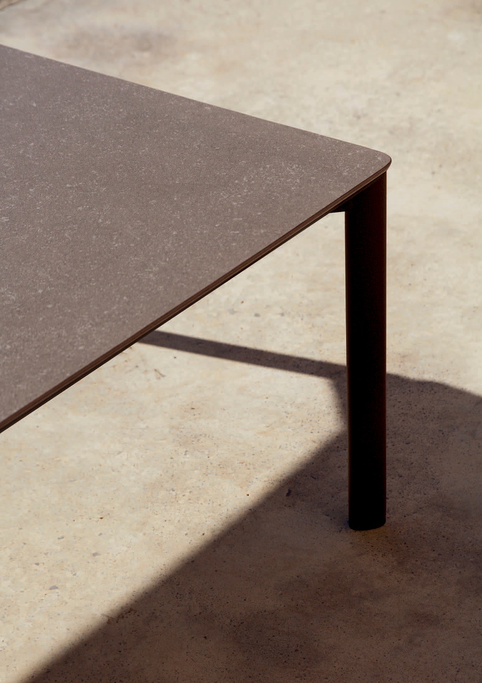 Minimalistische Gartenansicht mit Bare Tisch und Deko
