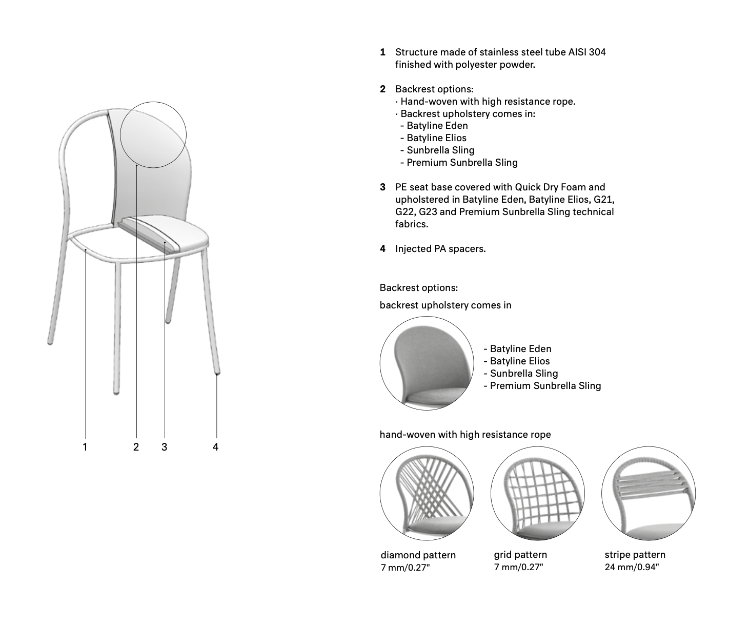 expormim I Petale Stuhl mit Seil im horizontalen Muster, 2er Set