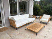 Unopiù Welcome Loungegruppe Teak Ausstellungsstück – Sofa, Sessel und Couchtisch mit Polstern in Nuvola
