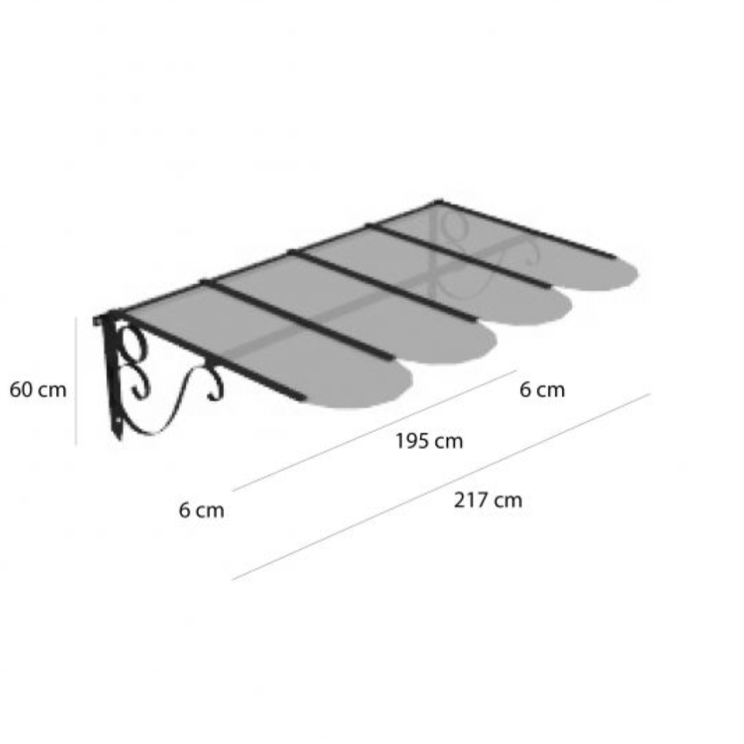 Mit einer leichten Neigung von 5 bis 7 cm sorgt das Unopiu Vordach Dafne dafür, dass Wasser abfließen kann und sich nicht auf dem Dach sammelt.