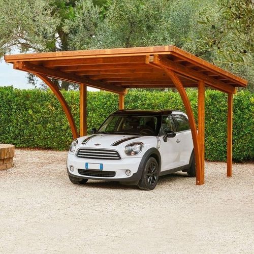 Der Unopiu Covercar Carport ist ein Carport aus imprägniertem Kiefernholz, der Ihr Auto vor Regen, Schnee und Sonne schützt. Er ist in zwei Größen erhältlich und hat ein modernes Design.