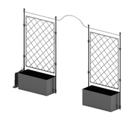 2 Anbaublumenkästen Solaire mit Rankgitter und Verbindungsstange