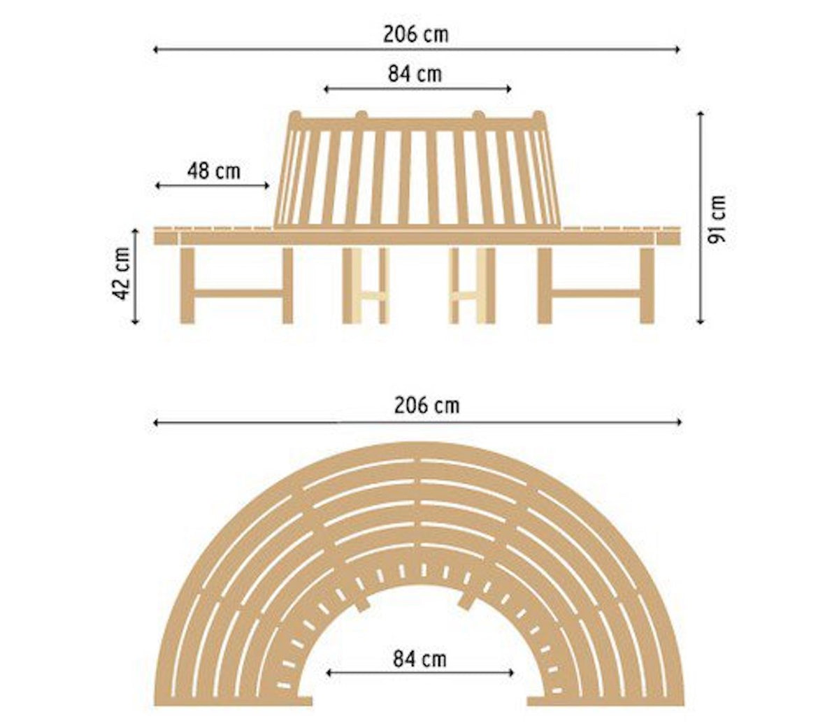 Traditional Teak Beatrice Baumbank 210 cm, rund