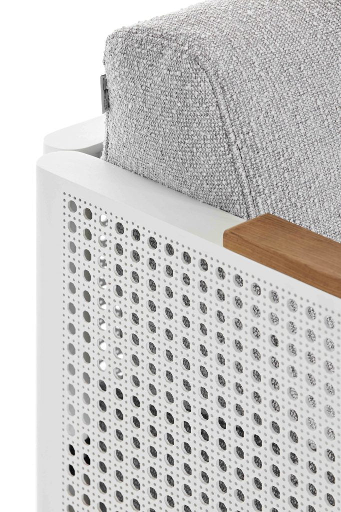 Gandia Blasco Bosc Lounge Chair in weiß, Detail Armlehne mit Holz