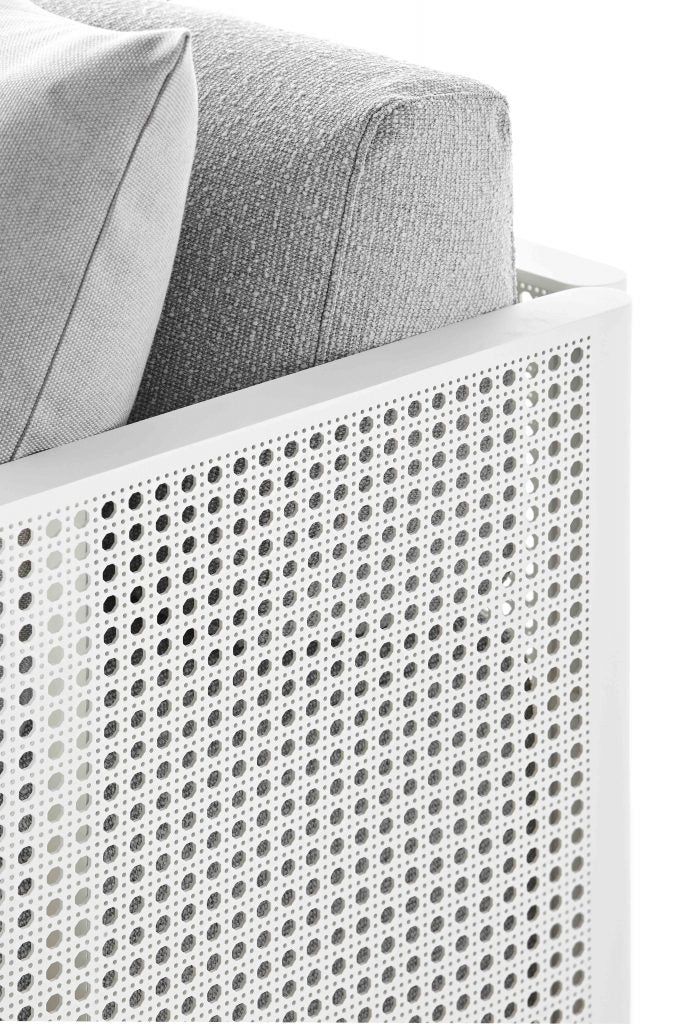 Gandia Blasco Bosc Lounge Chair in weiß, Detail Armlehne ohne Holz