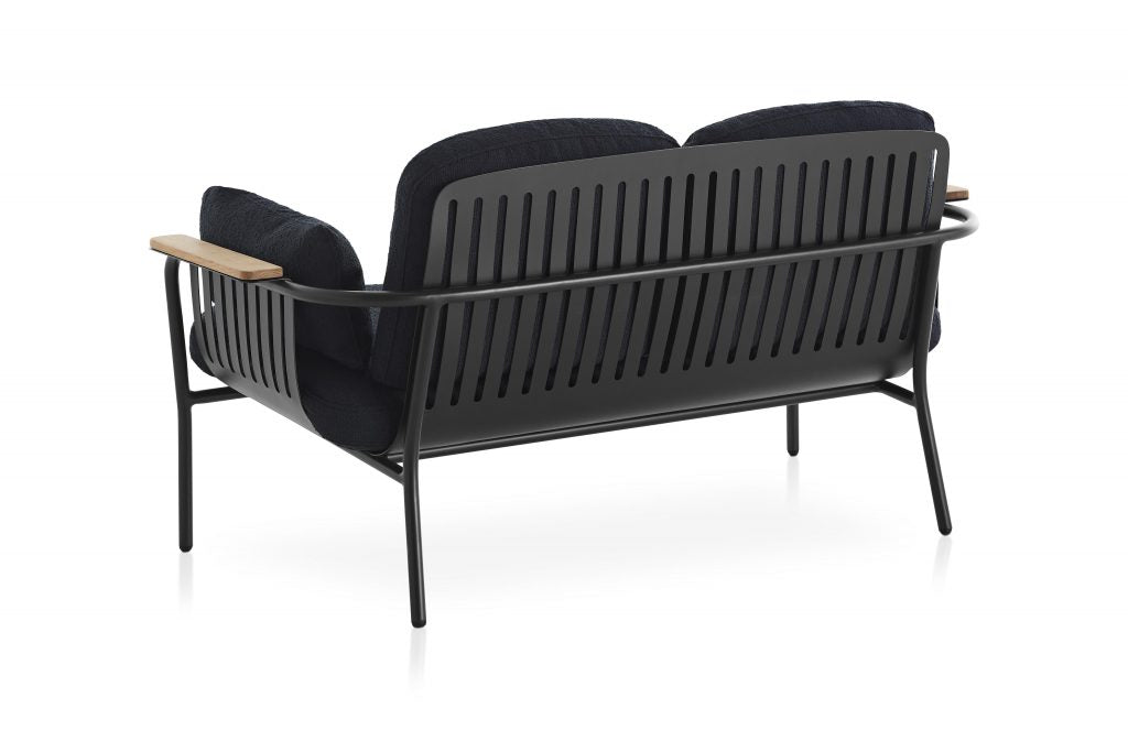 Gandia Blasco Capa 2 Seat Sofa in schwarz/blau, Rückansicht, etwas seitlich  