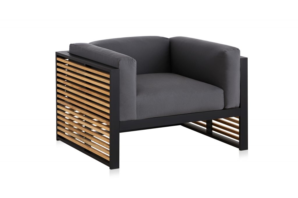 Gandia Blasco DNA Teak Lounge Chair in schwarz/holz, Seitenansicht 