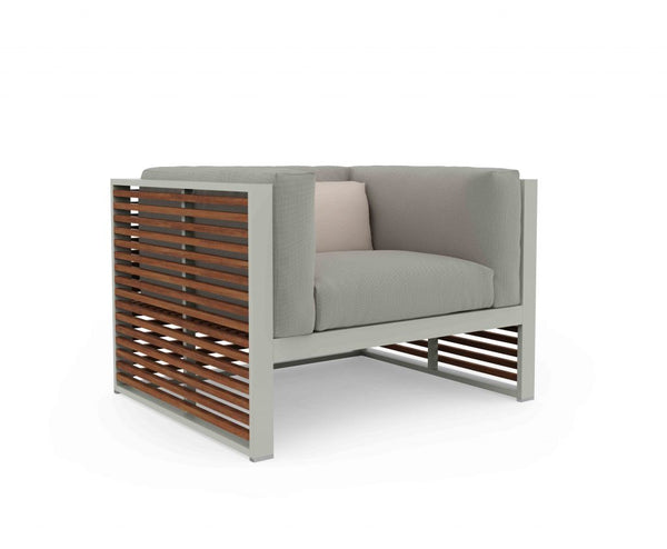 Gandia Blasco DNA Teak Lounge Chair in cement/grau/holz, Seitenansicht 