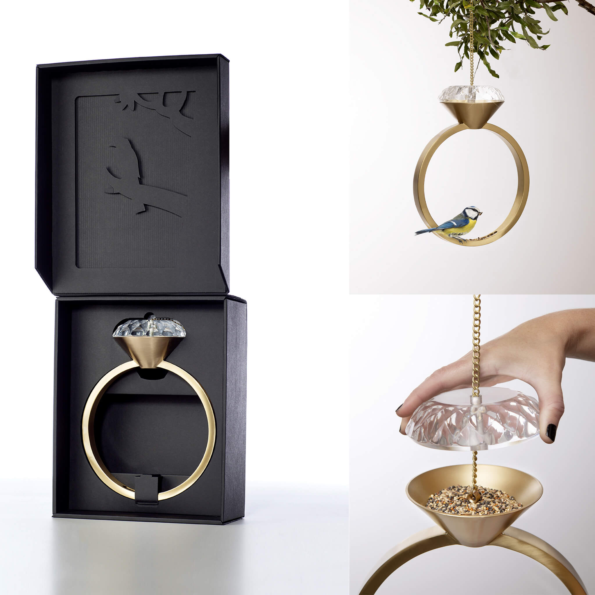 Diamand Bird Geschenk für den Garten und Tierfreund in gold.